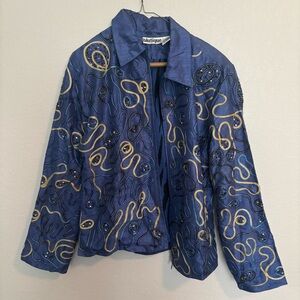 Blutique Blue and Gold Embroidered Blazer